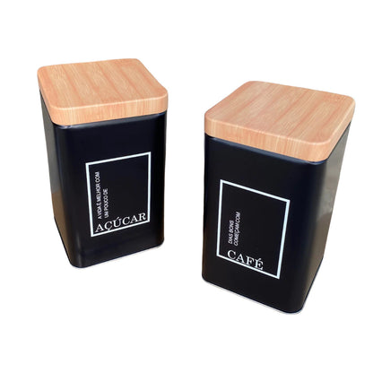 Kit 2 Potes Quadrados de Café e Açúcar Decorativos