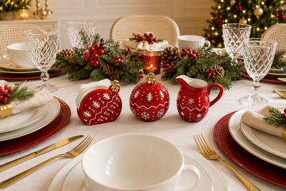 Kit de Natal 3 Peças em Porcelana para Mesa Posta