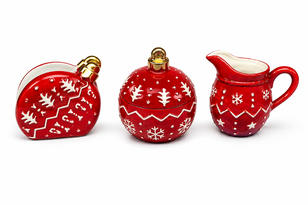 Kit de Natal 3 Peças em Porcelana para Mesa Posta