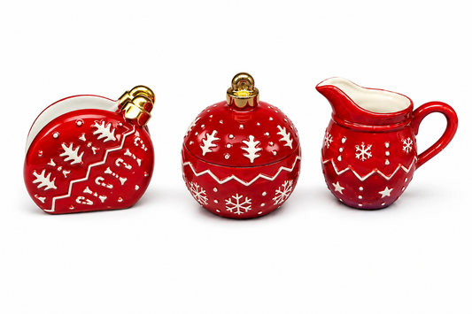 Kit de Natal 3 Peças em Porcelana para Mesa Posta
