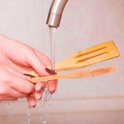 Kit de Colheres de Bambu para Cozinha com Suporte - 5 Peças
