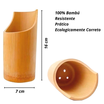 Kit de Colheres de Bambu para Cozinha com Suporte - 5 Peças