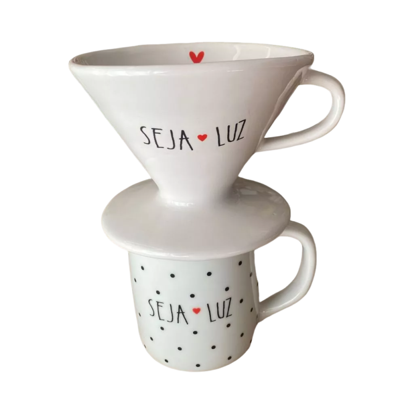 Caneca com Coador de Café em Porcelana 300ml