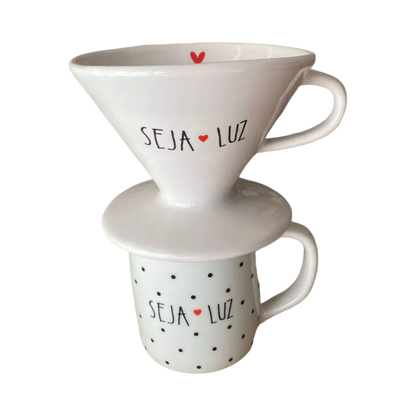 Caneca com Coador de Café em Porcelana 300ml
