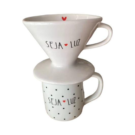 Caneca com Coador de Café em Porcelana 300ml