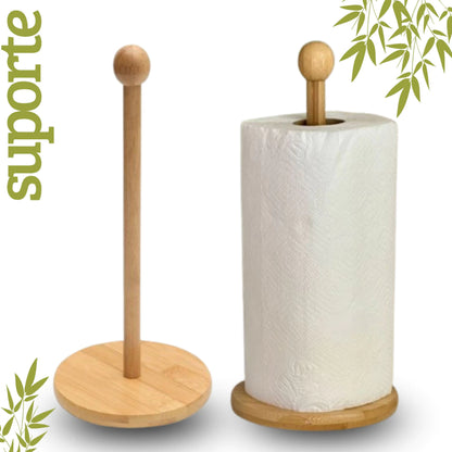 Suporte de Bambu 30cm para Papel Toalha e Xícara