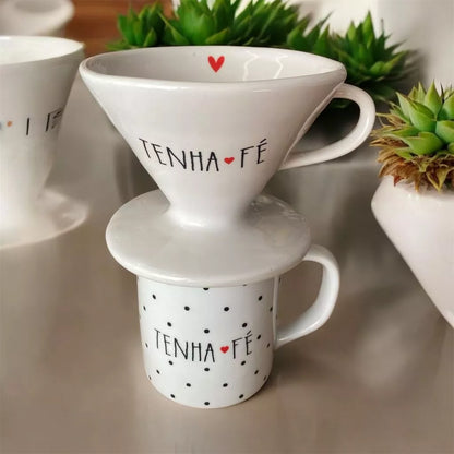 Caneca com Coador de Café em Porcelana 300ml