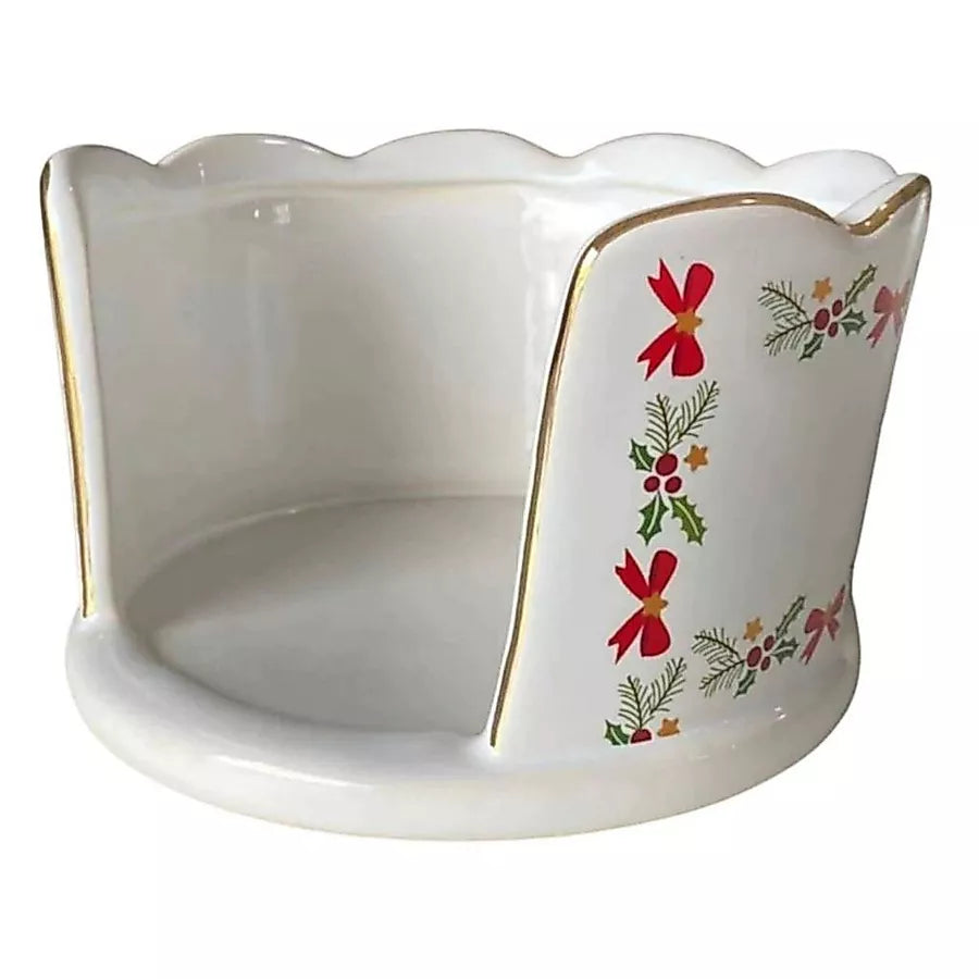 Porta Panetone Natalino em Cerâmica Branca com Dourado