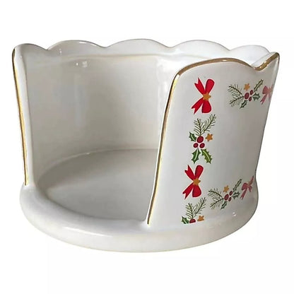 Porta Panetone Natalino em Cerâmica Branca com Dourado
