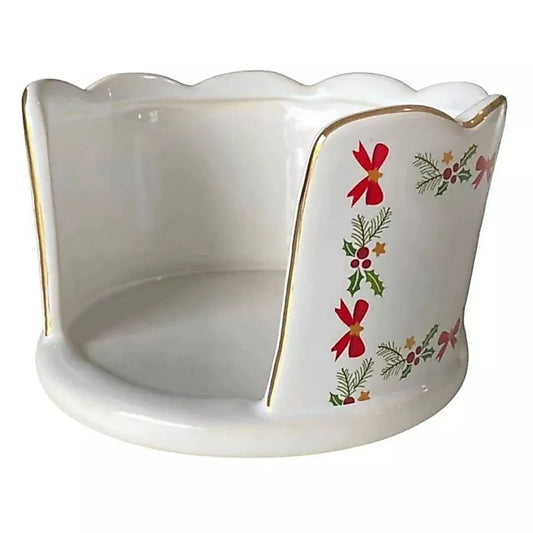 Porta Panetone Natalino em Cerâmica Branca com Dourado