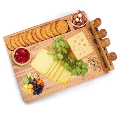 Tábua para Queijos e Frios com Kit de Espátulas de Madeira - 4 Peças