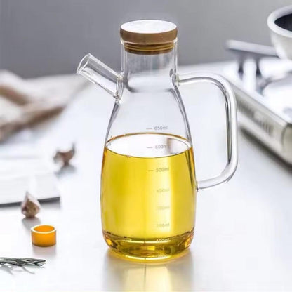Galheteiro de vidro com tampa de bambu 650ml para azeite e vinagre