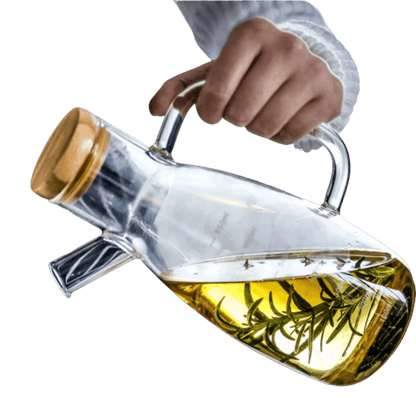 Galheteiro de vidro com tampa de bambu 650ml para azeite e vinagre