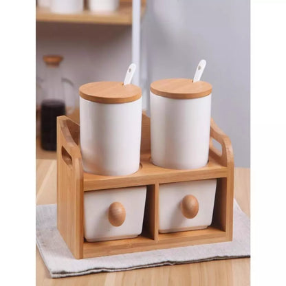 Kit 4 Peças Porta Mantimento Cerâmica com Suporte