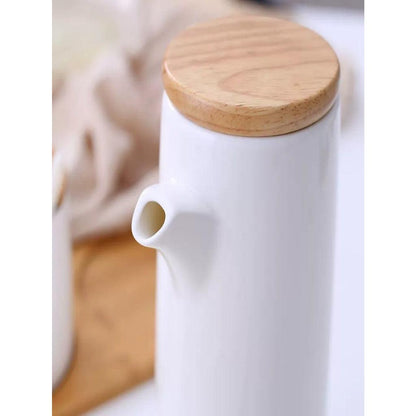 Kit Porta Mantimentos em Cerâmica com Bandeja e Colher de Bambu para Armazenamento
