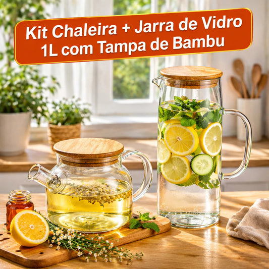 Kit Jarra e Chaleira de Vidro Borossilicato 1L