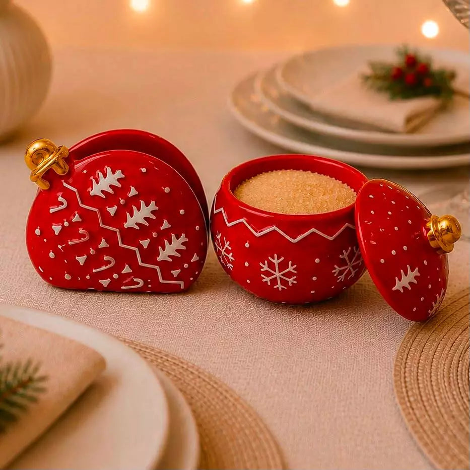 Kit de Natal 3 Peças em Porcelana para Mesa Posta