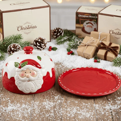 Porta Manteiga Natalino Papai Noel em Porcelana