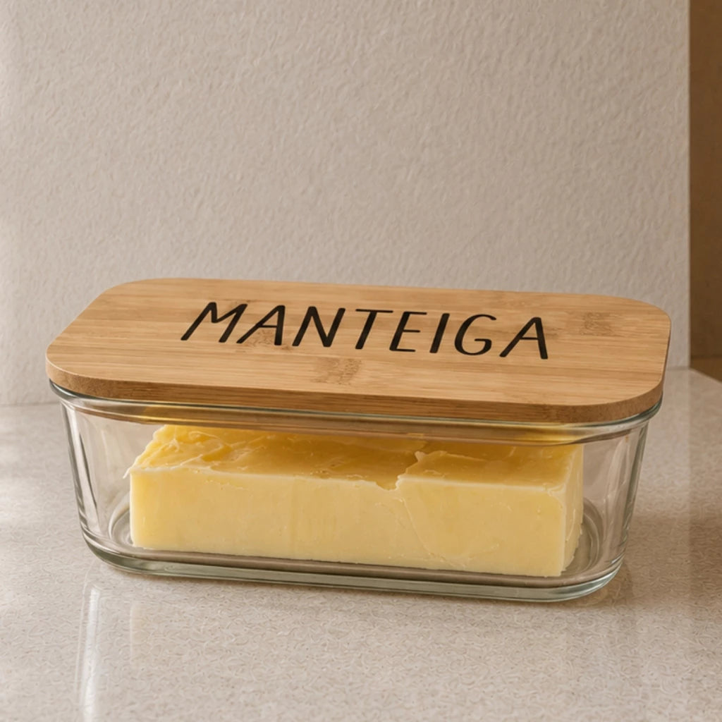 Manteigueira de Vidro Wolff com Tampa de Bambu