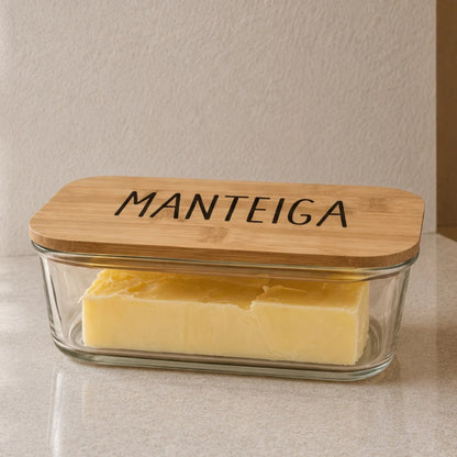 Manteigueira de Vidro Wolff com Tampa de Bambu