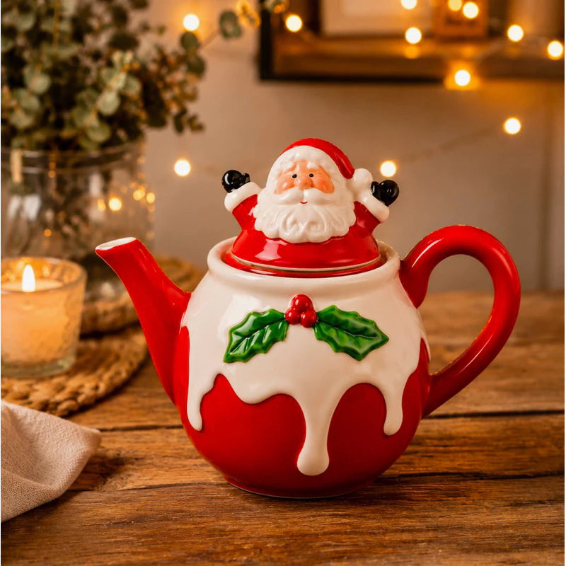 Bule Natalino Papai Noel de Porcelana 600 ml