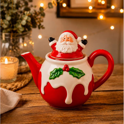 Bule Natalino Papai Noel de Porcelana 600 ml