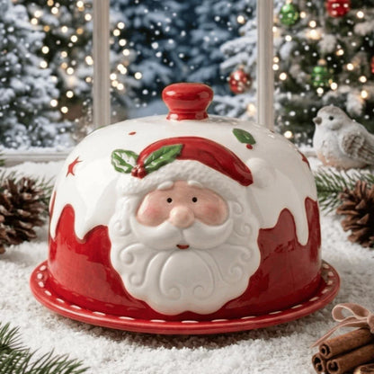 Porta Manteiga Natalino Papai Noel em Porcelana