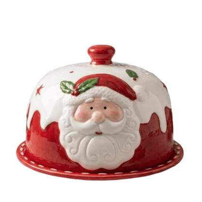Porta Manteiga Natalino Papai Noel em Porcelana