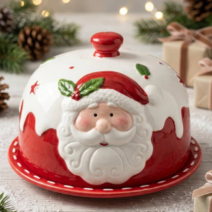Porta Manteiga Natalino Papai Noel em Porcelana