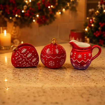 Kit de Natal 3 Peças em Porcelana para Mesa Posta