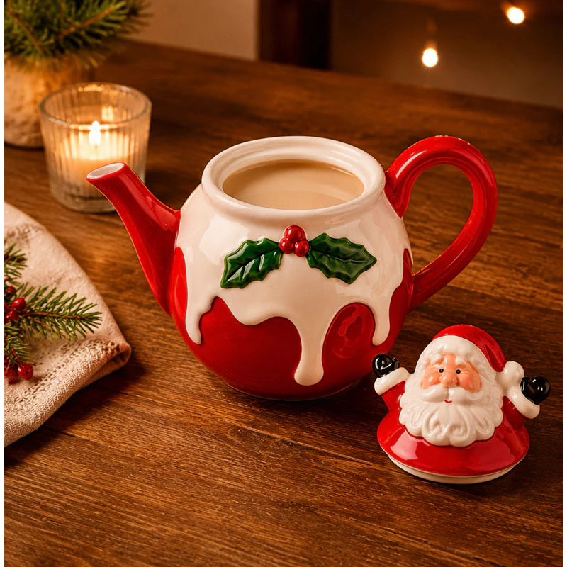 Bule Natalino Papai Noel de Porcelana 600 ml