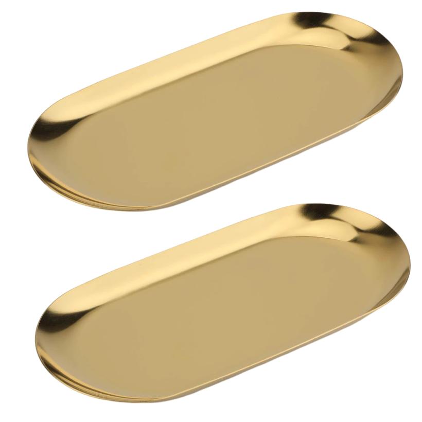 Bandejas Decorativas Inox Dourado Kit 2 Peças
