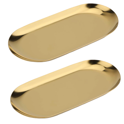 Bandejas Decorativas Inox Dourado Kit 2 Peças