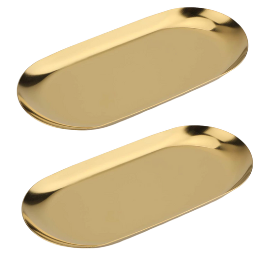 Bandejas Decorativas Inox Dourado Kit 2 Peças