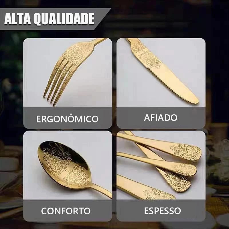 Faqueiro Inox Dourado 24 Peças