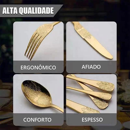 Faqueiro Inox Dourado 24 Peças