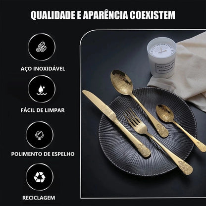 Faqueiro Inox Dourado 24 Peças