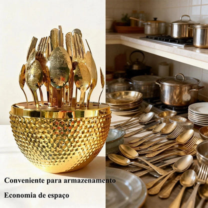 Faqueiro Inox Dourado 24 Peças