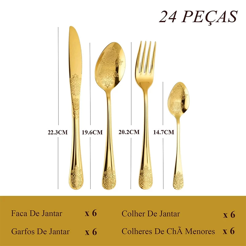 Faqueiro Inox Dourado 24 Peças