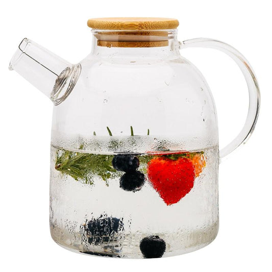 Jarra de Vidro 1,8L com Tampa de Bambu - Chaleira Hermética Resistente ao Fogo