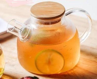 Jarra de Vidro 1,8L com Tampa de Bambu - Chaleira Hermética Resistente ao Fogo