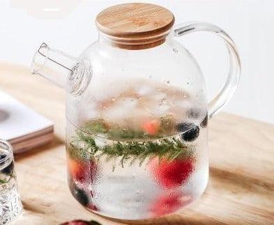 Jarra de Vidro 1,8L com Tampa de Bambu - Chaleira Hermética Resistente ao Fogo