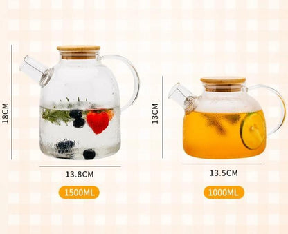 Jarra de Vidro 1,8L com Tampa de Bambu - Chaleira Hermética Resistente ao Fogo