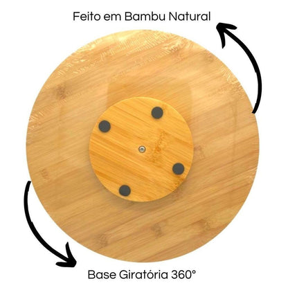 Tábua de bambu, base giratória 360°, tábua de petiscos, tábua para queijos, tábua de servir, tábua para churrasco, tábua para aperitivos, base de bambu, tábua decorativa, utensílio de cozinha