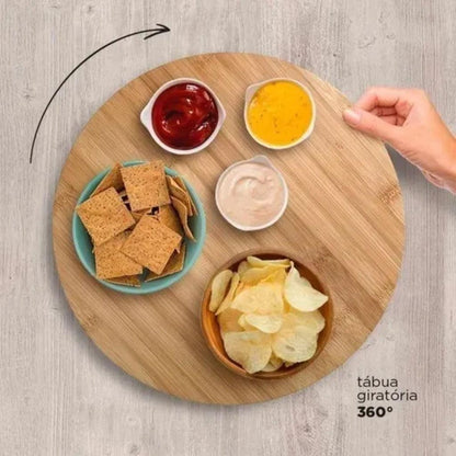 Tábua de bambu, base giratória 360°, tábua de petiscos, tábua para queijos, tábua de servir, tábua para churrasco, tábua para aperitivos, base de bambu, tábua decorativa, utensílio de cozinha