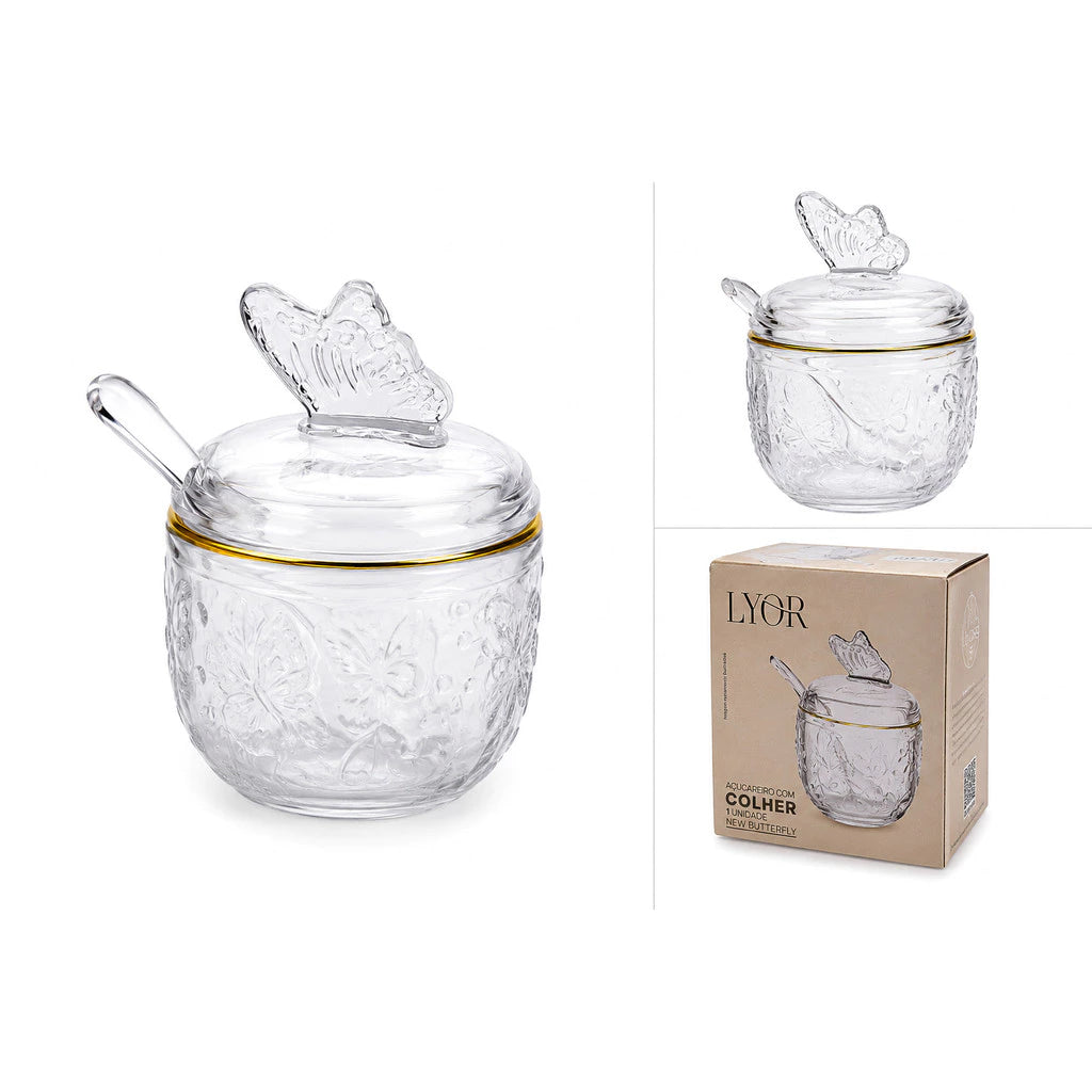 Açucareiro com Colher Cristal Butterfly Premium