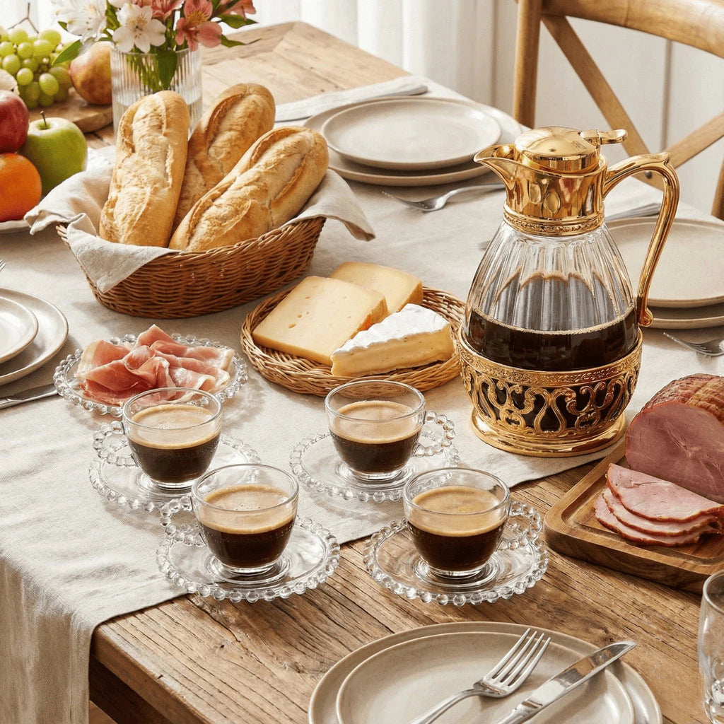Jogo de Xícaras de Café Pérola 4 Peças com Pires 100ml Vidro Elegante