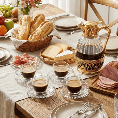 Jogo de Xícaras de Café Pérola 4 Peças com Pires 100ml Vidro Elegante
