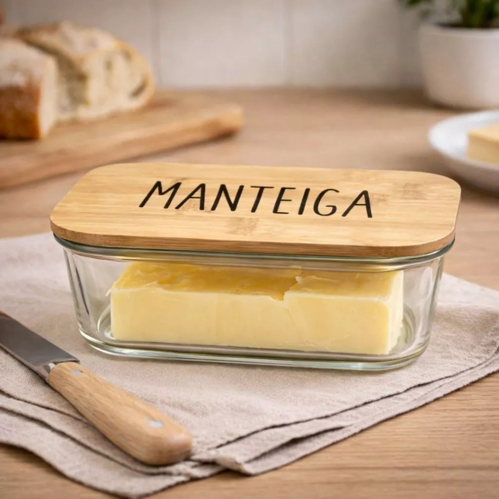 Manteigueira de Vidro Wolff com Tampa de Bambu